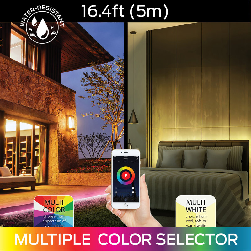 Neon 16.4 ft Indoor/Outdoor Multicolor LED Light Strip, Mobile App Control