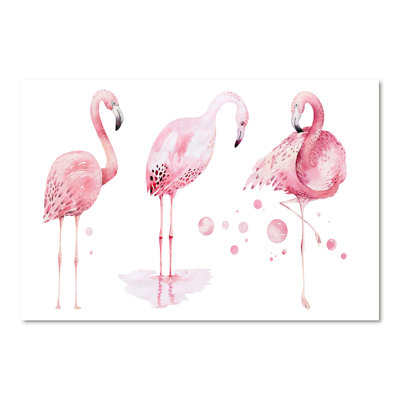 Flamants roses sur fond blanc, reproduction sur toile