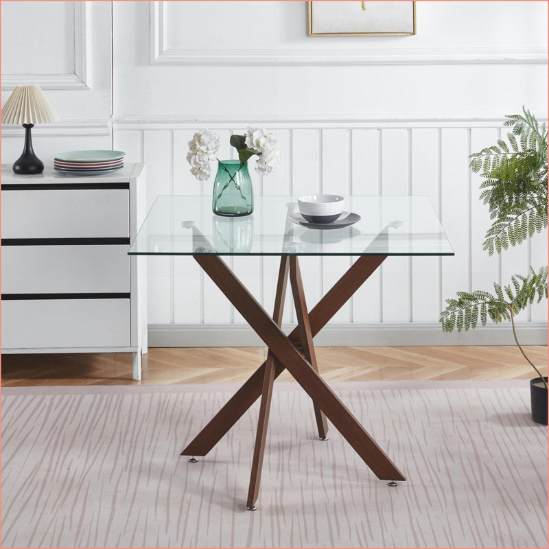 Table basse moderne en verre trempé avec pieds en croix en métal noir pour le salon, facile à nettoyer et amp; Robuste, Noir