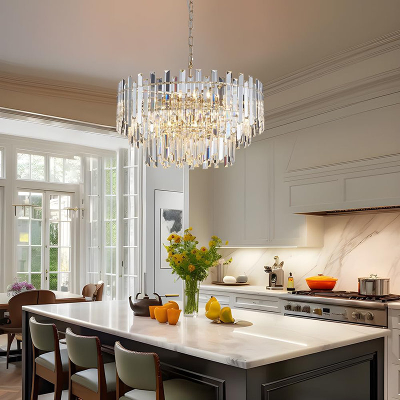 Lustre en cristal moderne - Luminaire suspendu rond de luxe avec cristaux K9 pour salle à manger, salon, plafond de chambre à coucher