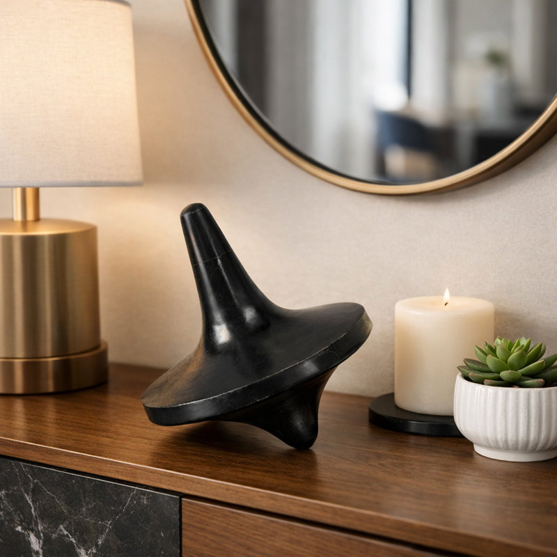 Modern Marble Spinning Top Sculpture Decorative Object for Home Decor - Geometric Figurine Living Room Accent for Tabletop Decorations