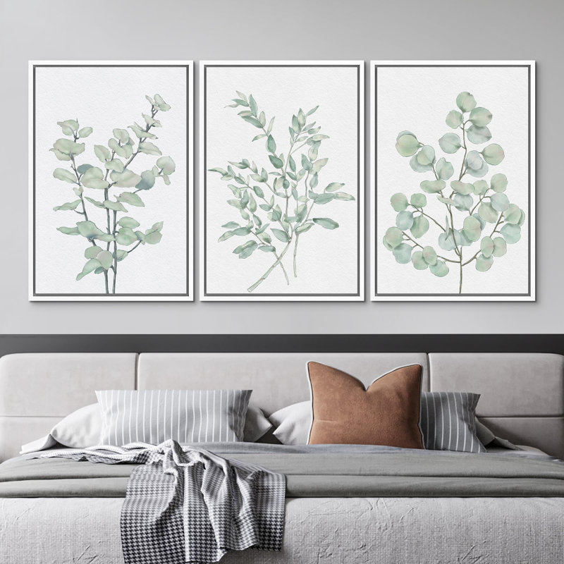 «Greenest Plant Leaves Botanical», 3 pièces, H 24 po x l 16 po, Blanc