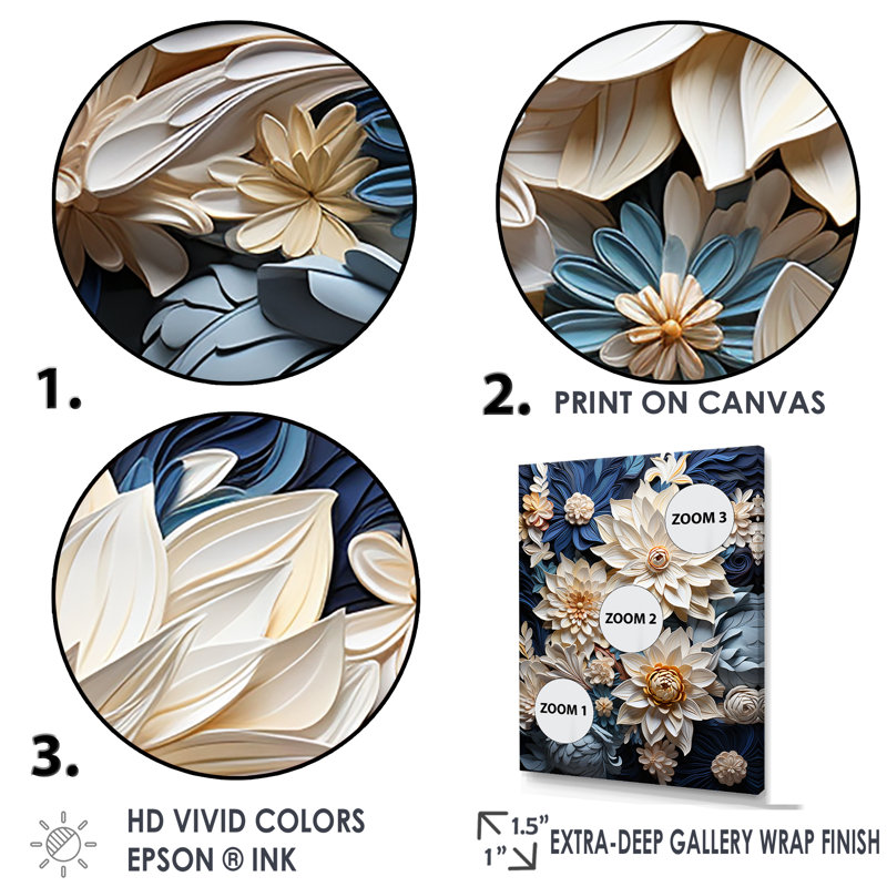 «Paper Mache Flower Blossums Radiance» sur toile, Cadre flottant noir, H 44 po x l 34 po