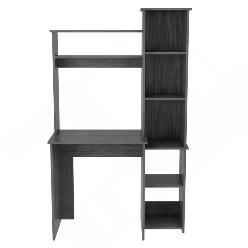 Bureau d'écriture, deux tablettes supérieures, cinq casiers, H 17,8 po x l 38,7 po x P 17,8 po, Gris clair