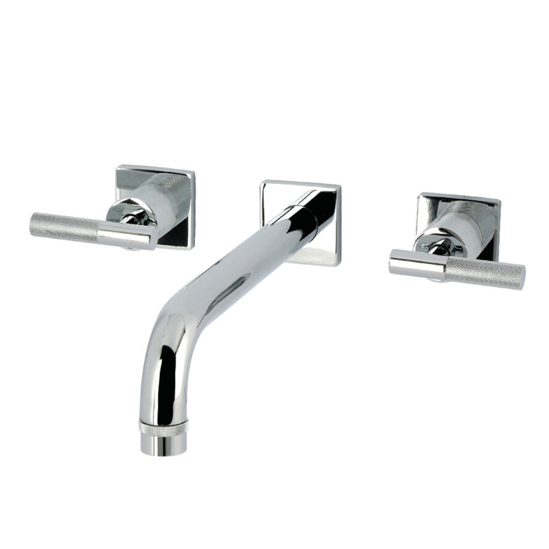Kingston Brass Convergent Two-Handle 3-Hole Wall Mount Roman Tub Faucet With Knurled Handle, Polished Chrome