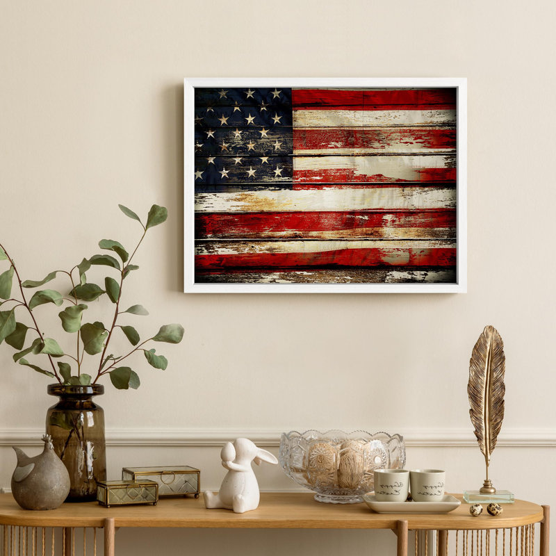 Drapeau américain grunge avec détails bruns, nature, illustration moderne, petit décor, œuvre d'art moderne, Blanc