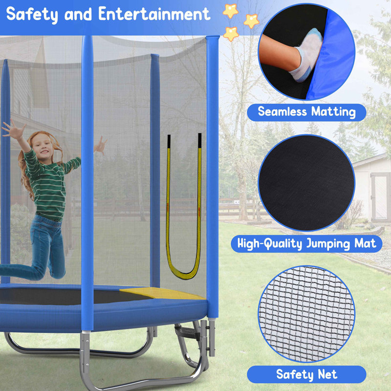 Trampoline pour enfants avec filet d'enclos de sécurité, glissade et échelle, assemblage facile, trampoline récréatif d'extérieur régulier