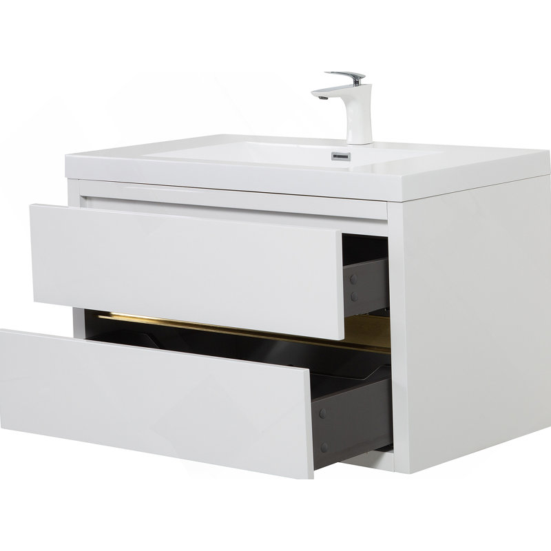 Meuble-lavabo mural avec lavabo, armoire de rangement flottante pour la salle de bain, comptoir et tiroirs à fermeture en douceur pour une fonctionnalité accrue