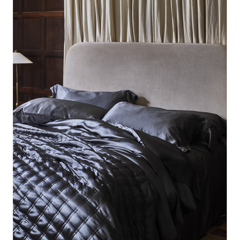 Signature Silk Satin Flat Sheet, 94" W x 112" L, Charcoal