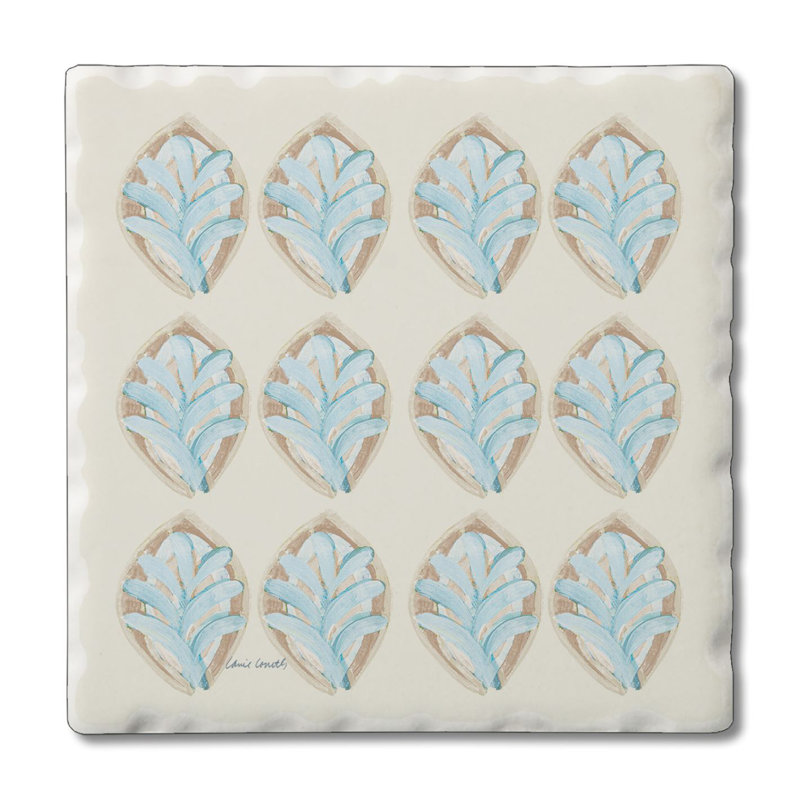 Coastal Pattern Blue and Beige Ceramic Square Coaster