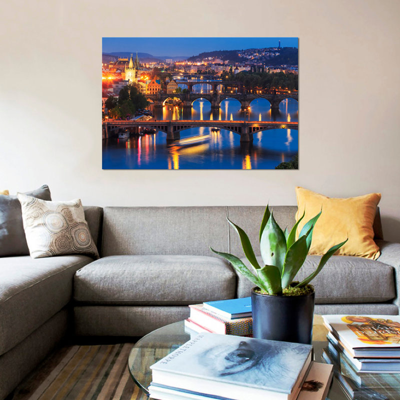 « the ponts of prague », reproduction de photo sur toile, H 8 po x l 12 po x P 0,75 po, Pas de tapis, Toile tendue