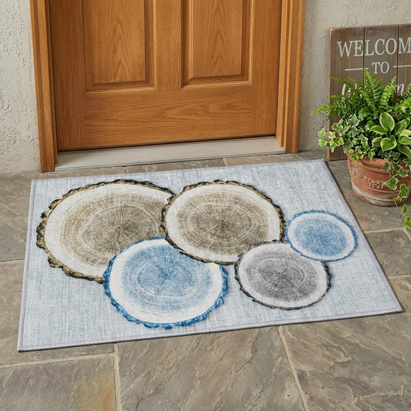 Tapis intérieur antidérapant lavable antidérapant bleu doré et gris 2 pi x 3 pi
