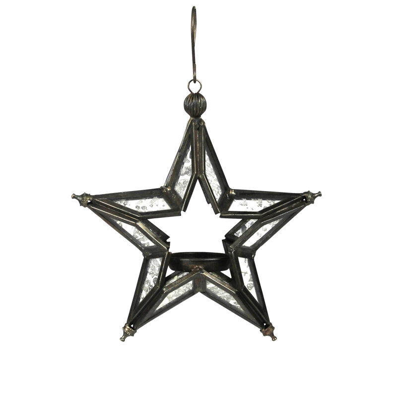 Porte-bougie étoile suspendue - Crochet de 2 po, Noir, H 6 po x l 6 po x P 2 po