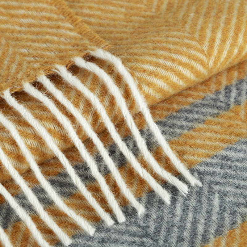 Merino Wool Blanket Gurekam, Mustard/Grey