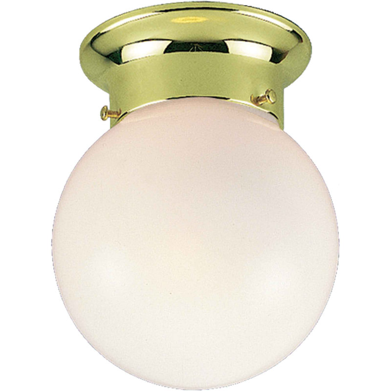 1-Light 6"W Indoor Polished Brass Round Flush Mount with Round White Glass, Polished Brass
