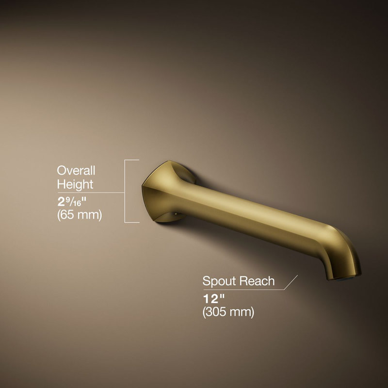Wall-Mount 12 In. Bath Spout With Straight Design, Vibrant Brushed Moderne Brass