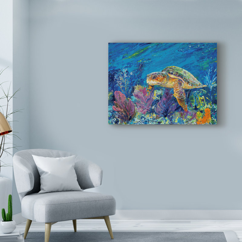 « loggerhead turtle », reproduction de peinture à l’acrylique sur toile tendue, H 18 po x l 24 po x P 2 po