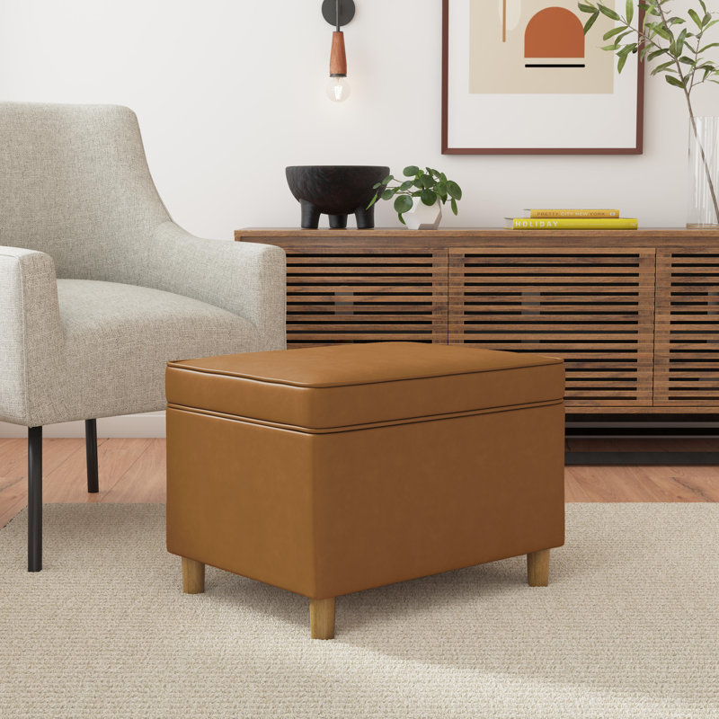 Repose-pieds de rangement rectangulaire en similicuir de 24 po de largeur Xane, Similicuir brun