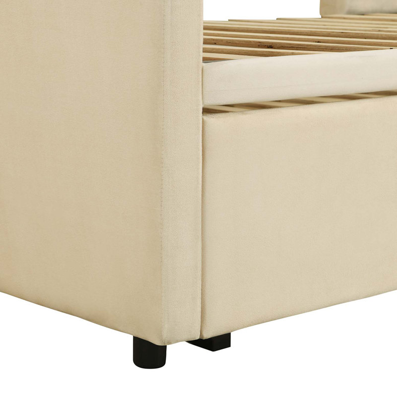 Lit de jour simple tapissier avec couchette escamotable, beige, Beige