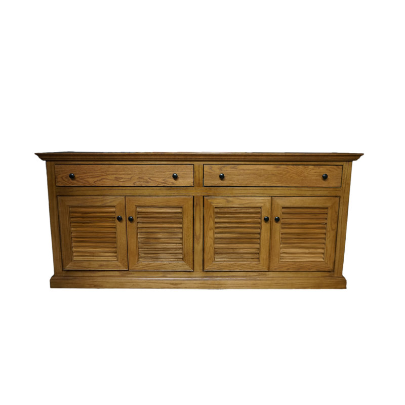 Buffet traditionnel en bois massif de 80 po avec portes à volets, Chêne clair moyen