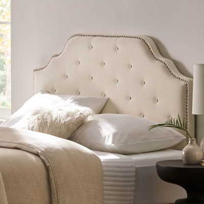 Tête de lit tapissier en tissu pour lit grand et grand lit, bouton avec décoration en point de diamant tendance, motif de garniture cloutée élégante,