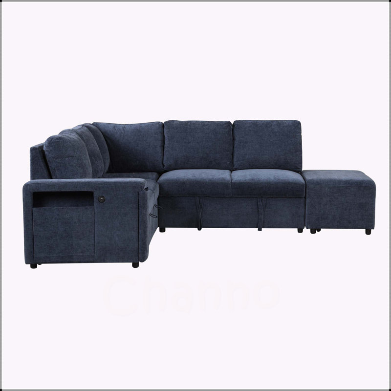L-shaped Padded Modular Sofa with Storage Space, Blue