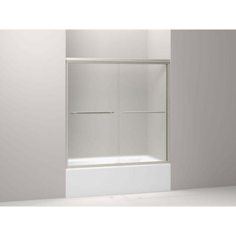 Gradient 59.63" W x 58.06" H Double Sliding Bath Door with CleanCoat Technology, Matte Nickel, Frosted