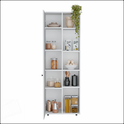Armoire de rangement spacieuse avec cinq tablettes intérieures et extérieures pour une meilleure organisation