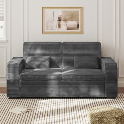 Modern 180cm 2-seater corduroy sofa with two-arm storage enhances your living space