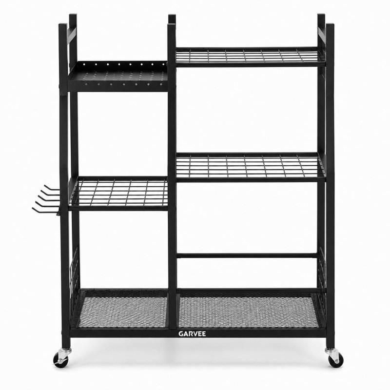Organisateur d'outils de jardin à 3 niveaux, support de rangement robuste pour râteaux, pelles et balais, idéal pour le garage.