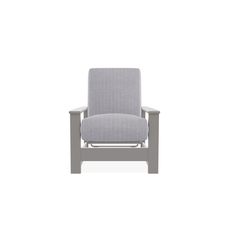 Leeward Marine Grade Polymer Deep Seating Cushion Arm Chair with Hidden Motion, Warm Gray, Proven Denim