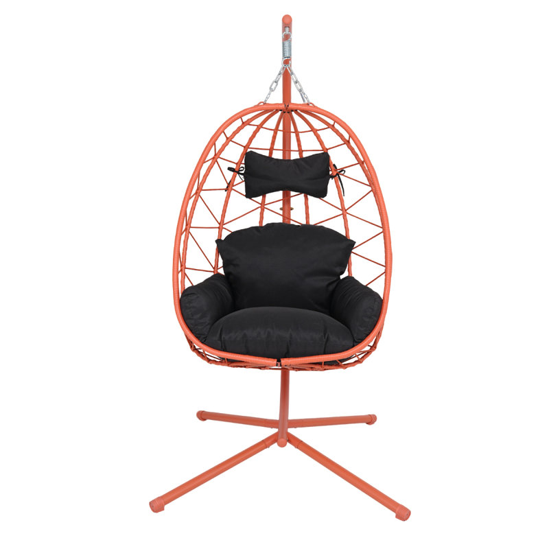 Fauteuil suspendu suspendu en osier avec support et coussin lavable pour patio, Black, Red