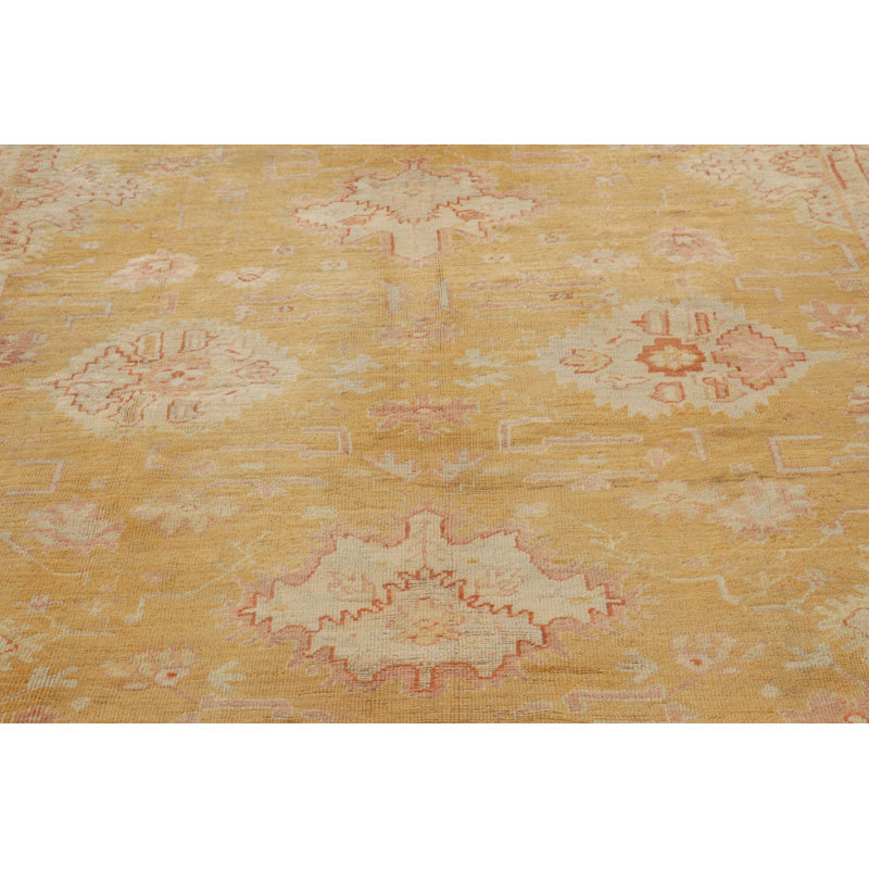 One-of-a-Kind 10'4" X 12'9" 1900s Wool Area Rug in Gold