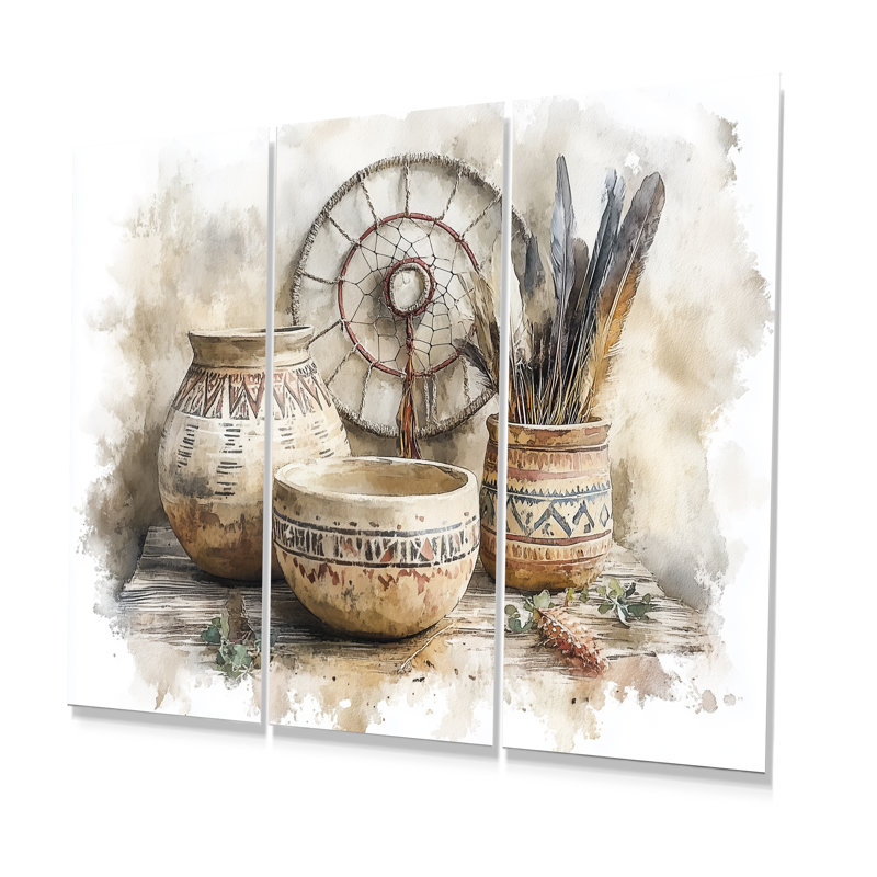 Ensemble de salon Native Art Pottery Desert Serenity III - Boho Pottery, Métal métal, H 28 po x l 36 po x P 1 po