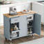 Îlot de cuisine avec comptoir pliable, rangement et amp; Roues verrouillables | Gris bleu | Panneau de fibres à densité moyenne en bois d'hévéa-492673989
