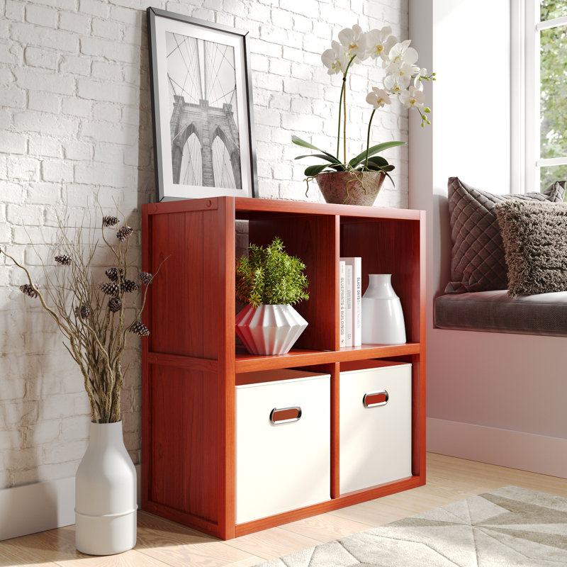 John Louis Home Solid Wood Cube Organizer, Red Mahogany, (4 Shelves) 27.75"H x 25.5"W x 11.75D