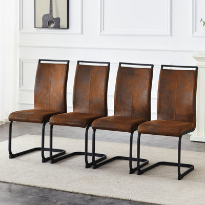 Chaises de salle à manger en suède de style rétro en tissu Tech, pieds en métal robustes pour des espaces de salle à manger intimes. Dossier arqué ergonomique + structure en métal renforcé. Ensemble de 2.