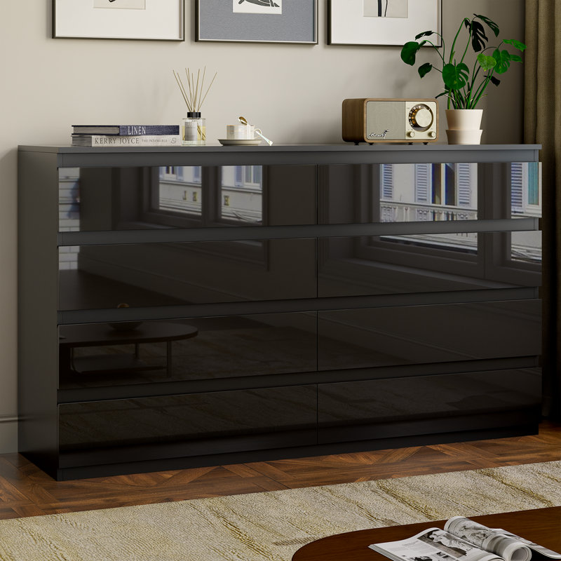 Ato 8 Drawer 55.1" W Double Dresser, Black