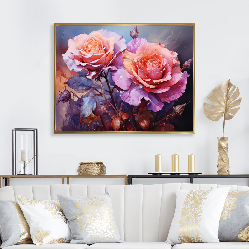 «Pink Misty Rose Spectrum», art mural arc-en-ciel II, H 34 po x l 44 po x P 1,5 po, Cadre flottant doré