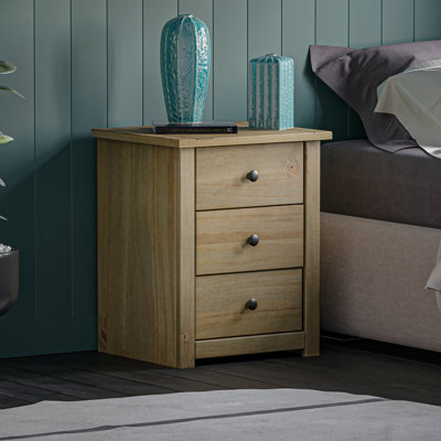 Somers 3 Drawer Solid Wood Bedside Table, Bedroom Storage Cabinet