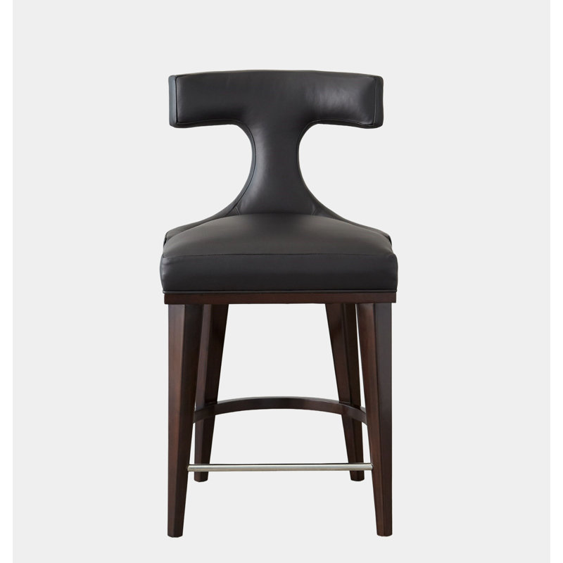 Anvil Back Counter Stool, Black Leather
