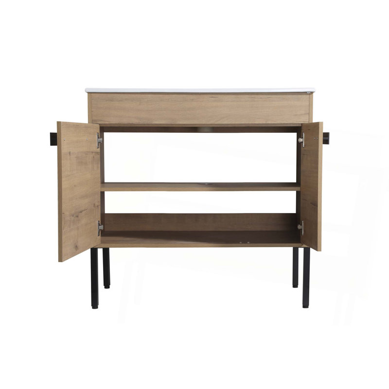 Freestanding Bathroom Vanity or Floating is Optional Conversion, Imitative Oak