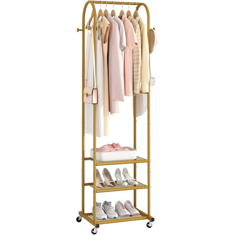 Support à vêtements robuste avec roulettes, support à vêtements moderne avec 3 tablettes en métal
