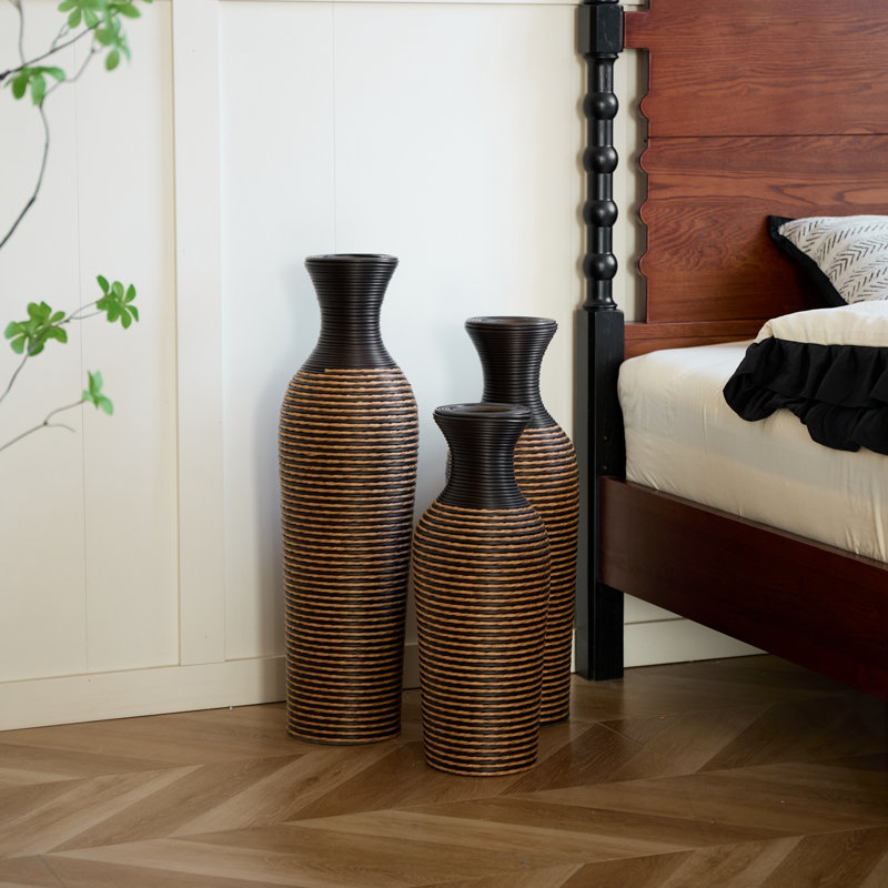 Ensemble de 3 vases en rotin tissés à la main