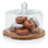 Libbey Round Wood Server Cake Stand with Glass Dome