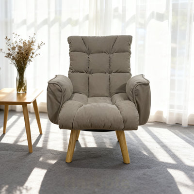 Chaise longue rotative à dossier réglable avec pieds en bois massif, tissu en laine d'agneau, assise confortable et relaxante, ergonomique, idéale pour les salons, les chambres à coucher, les appartements et autres petits