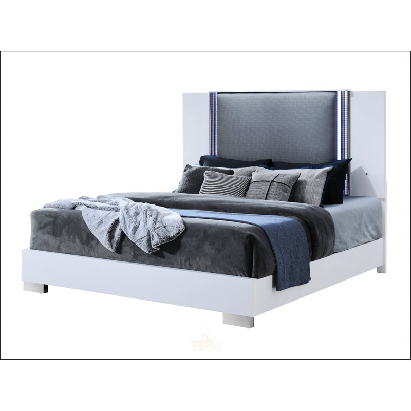 Moon Smooth White Queen Bed With LED