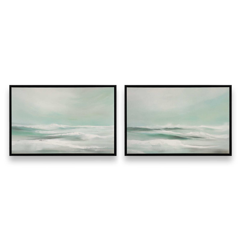 Serene Swells, ensemble de 2 toiles encadrées, Cadre flottant noir satiné, H 12,75 po x l 37,5 po x P 1,75 po
