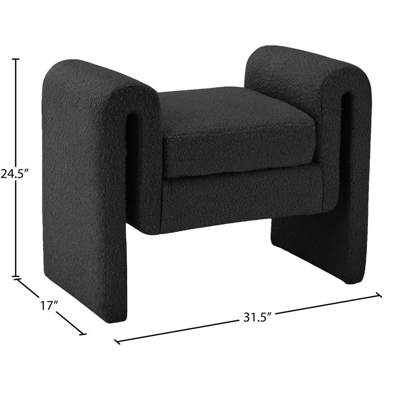 Banc rembourré Hobel, Tissu bouclé noir