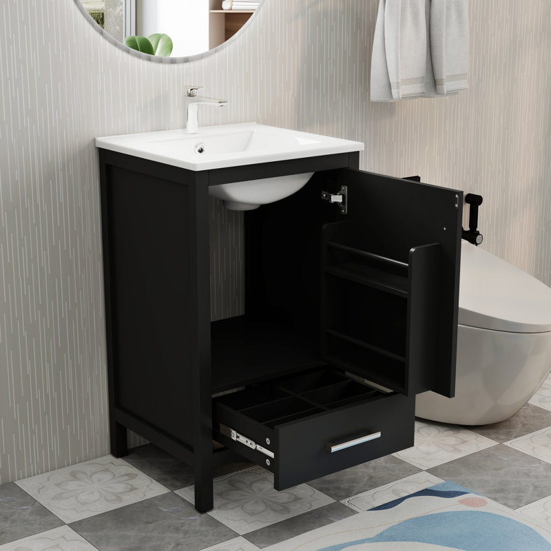 Meuble-lavabo moderne 20 "avec lavabo en céramique, Noir, 20"